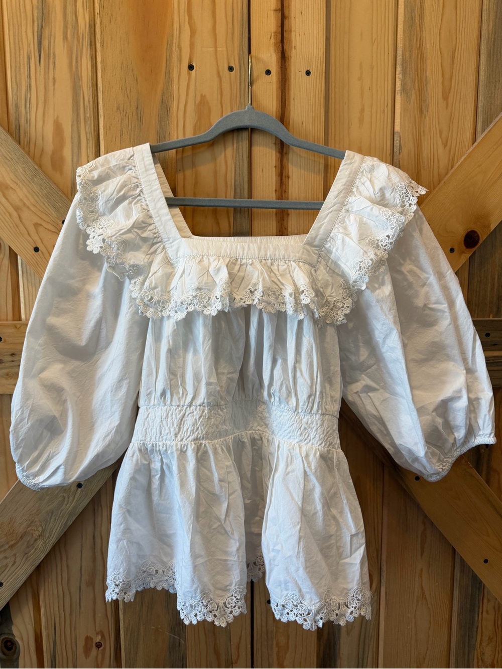 Maeve White Lace-Trim Peasant Top